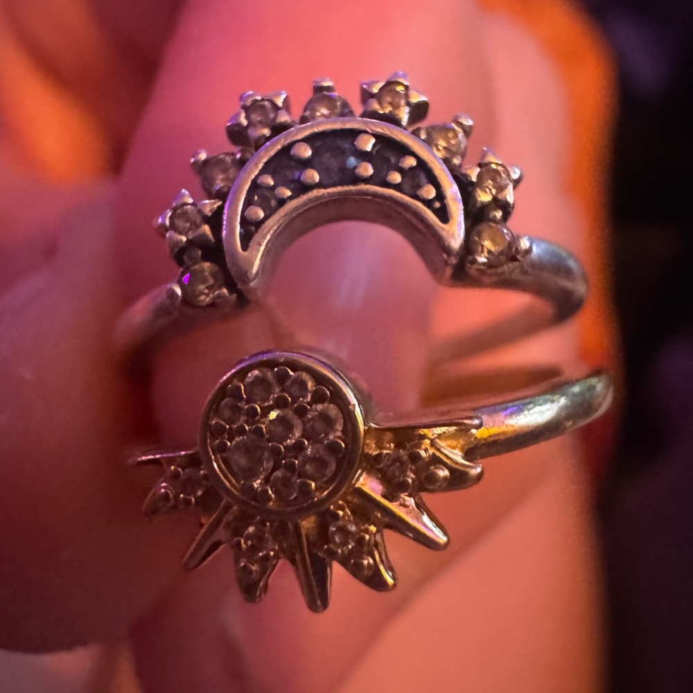 Pandora Silver Sun and Moon Ring Set - Picture 7 of 9